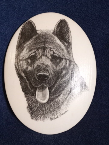 Vintage Earl Sherwin Dog Art - Akita painted on plaster - Picture 1 of 4