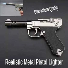 Realistic Gun Lighter Metal Jet Torch Pistol Shaped Butane Lighter Full Size