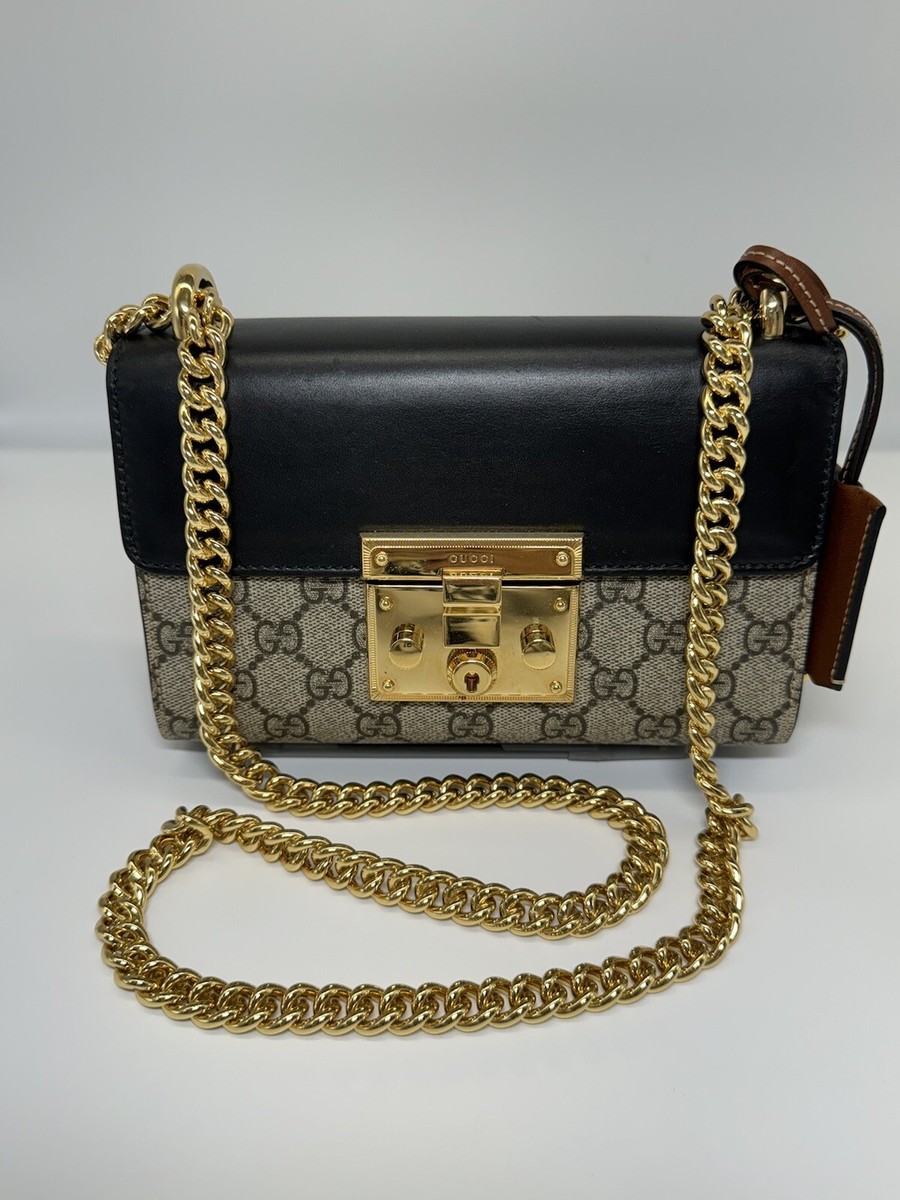 GUCCI Padlock GG Shoulder Bag GG Supreme Canvas and Black GUCCI Padlock GG Shoulder Bag GG Supreme Canvas and Black