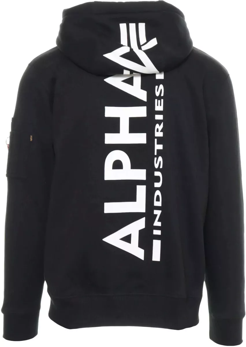 ALPHA INDUSTRIES Men's Back Print Black Hoodie 178318/03 Sz L | eBay