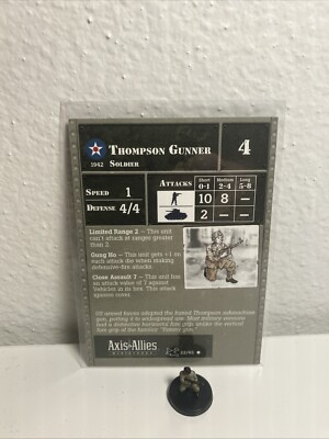 Axis & Allies Miniatures Thompson Gunner (Reserves) 22/45 w Stat Card