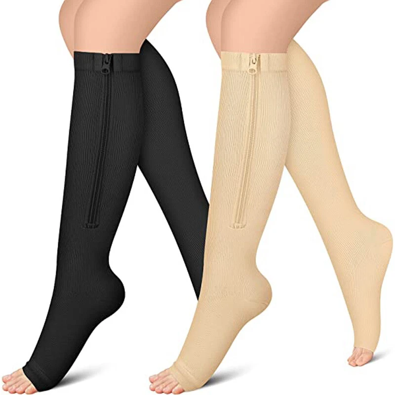 Zipper Compression Socks Mildl Leg Calf Circulation Open Toe