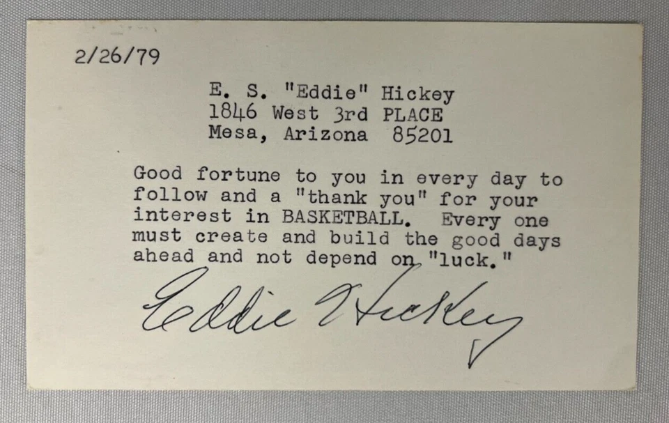 Eddie Hickey Signed Index Card JSA Certified NCAA Creighton Bluejays HOF 1979! - Image 2 of 4