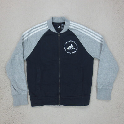 Adidas Sweatshirt XS Blau Grau Full Zip Big Logo Colorblock Jacke