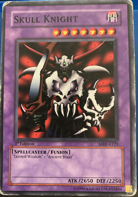 Yu-Gi-Oh! Skull Knight, Dark, 1st Edition, MED-E123, used scuffed edges 