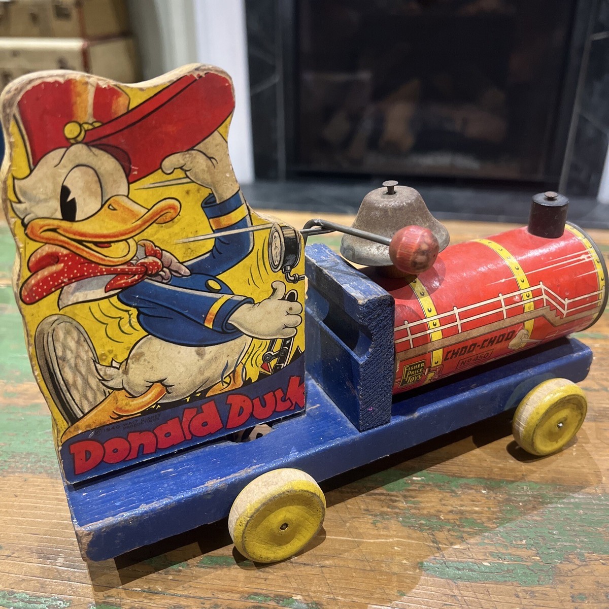 VINTAGE 1940 FISHER PRICE WOODEN DONALD DUCK CHOO-CHOO #450 Pull