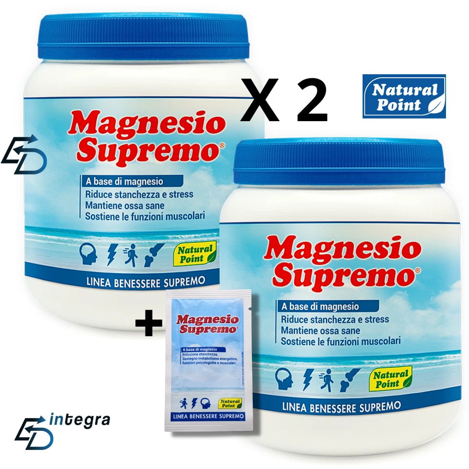 NATURAL POINT Magnesio Supremo 2 x 300g =600g Minerale Anti Stress + 1 monodose