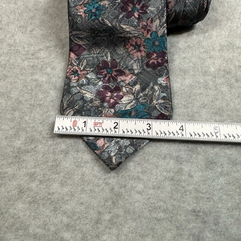 Vintage Botany 500 Textured Floral Tie Gray Teal Pink Polyester Made In USA - Image 4 of 4
