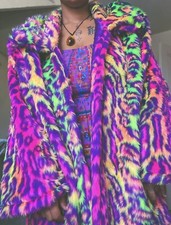 Rainbow Carnival Leopard Print Fur Festival Coat