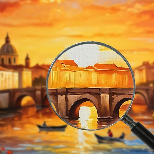 Peinture De Ville Abstraite Moderne Coucher De Soleil Enchanteur Sur La Rivière - Imagen 4 de 4