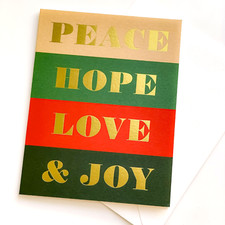 RIFLE PAPER CO. Greeting Card  Envelope "PEACE  JOY" Gold Bold Letters A2