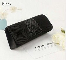 New Satin Diamante Pleated Evening Clutch Bag Bridal Handbag Prom Purse