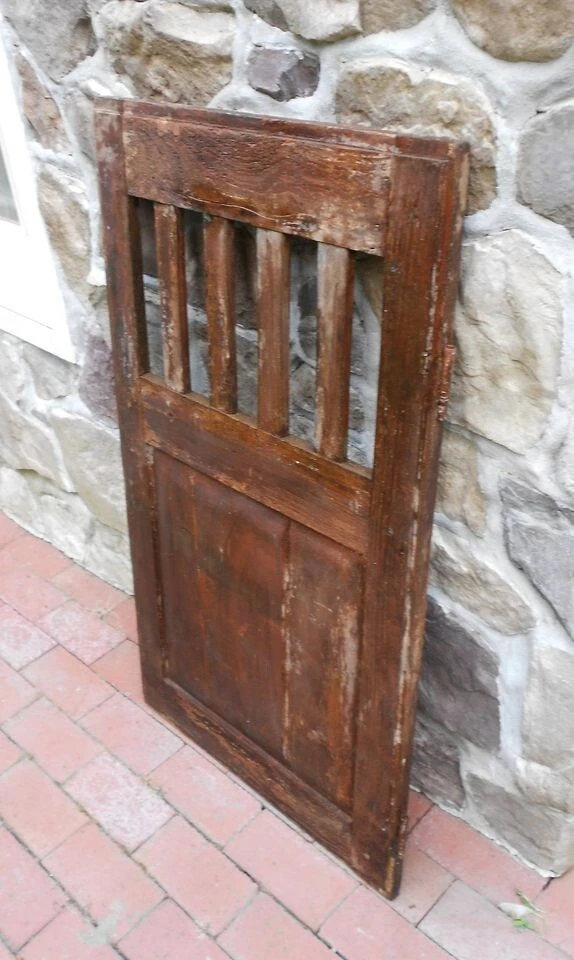 Authentic diminutive Antique French Slatted Cabinet Pine Flat panel door 41x23 - Image 2 of 4