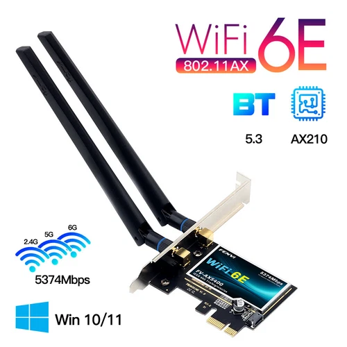 WiFi6E Card Intel AX210 Desktop PCIe WiFi Card 5400M Tri-Band BT5.3 WiFi Adapter