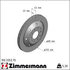 1x Zimmermann Bremsscheibe Ø312 mm HINTEN LINKS für AUDI A4 B5 8D5 RS4