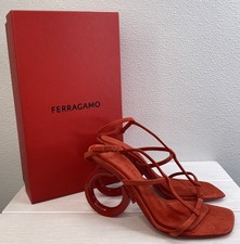 Ferragamo Elina 105mm Sandal Womens 6.5C Red Calf Suede Sculpted Heel PREOWNED