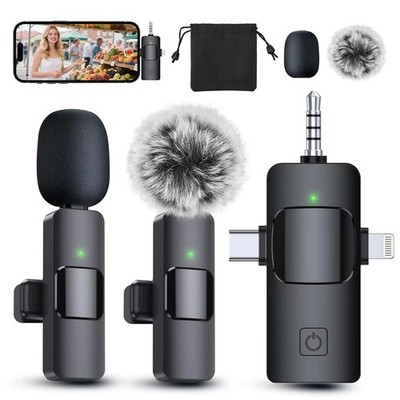 3 in 1 Professional Wireless Lavalier Microphone for iPhone/Android/Camera, W...