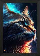 Quadro Stampa su Tela Poster Wall Art Dipinto Gatto Effetto Profondità