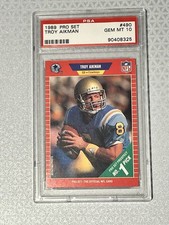 Troy Aikman #490 Pro Set 1989 Rookie Card PSA 10 HOF Cowboys. rookie card picture