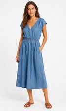 Gap Chambray Blue Midi Dress M NWOT Cottagecore Coastal Grandmother Denim Cotton