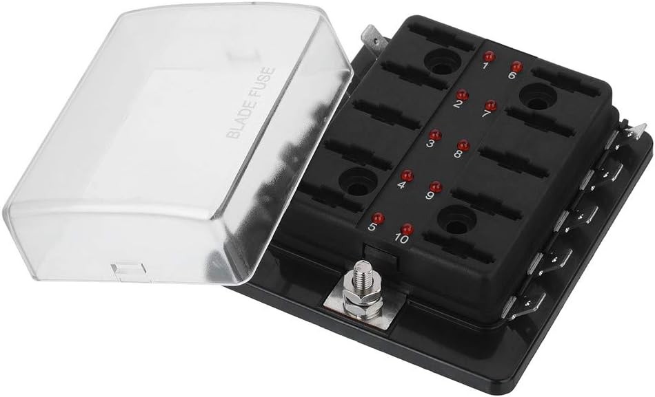 10 Way DC 12~32V Blade Fuse Box Holder Fuse Block with LED Warning Light 10 way