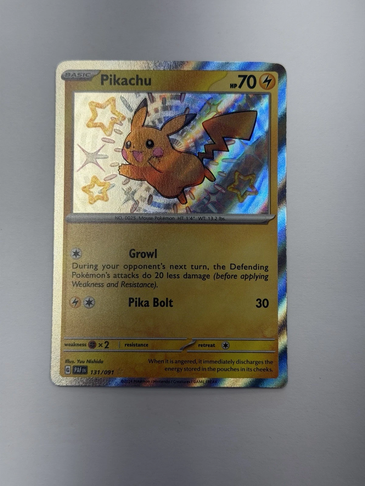 Pokemon TCG Pikachu 131/091 Baby Shiny Holo Rare Paldean Fates Lightly Played