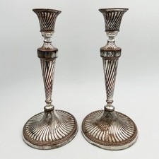 PAIR GEORGE III WRYTHEN CANDLESTICKS OLD SHEFFIELD PLATE c1780 10 INCHES