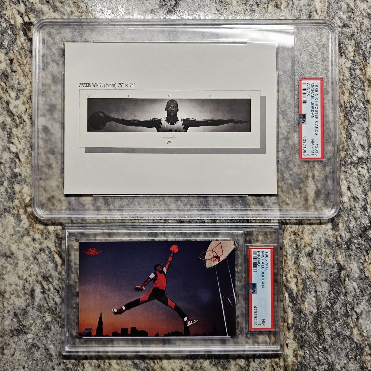 1985 Nike Promo Michael Jordan PSA 7 & 1989 Nike WINGS Poster Card