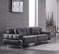 Grauer Designer Dreisitzer WohnzimmermöBel Textil Polstersofa Modern