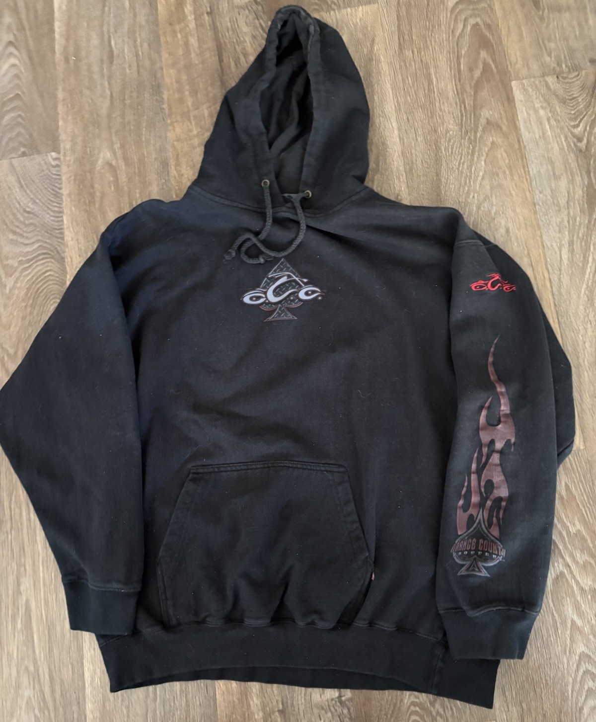 Vintage Y2K Orange County Choppers OCC Hooded Sweatshirt Flames Sleeve Men’s L