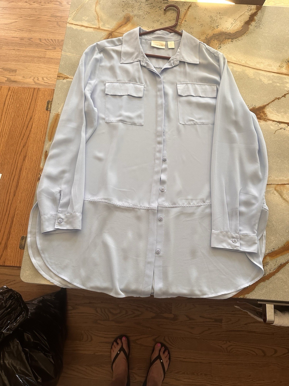 Chico's Light Blue Collared Button-Down Tunic Blo… - image 1