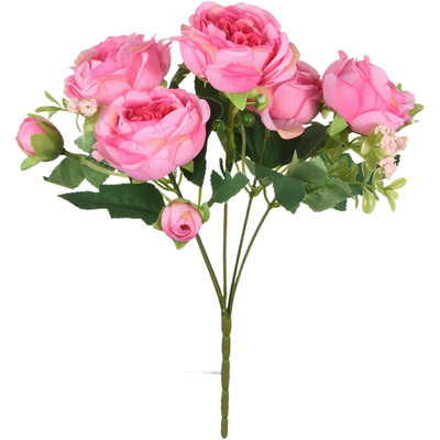 Seide Pfingstrose Rose Bouquet 30 cm weiß für Zuhause Hochzeit Party Herzstüc