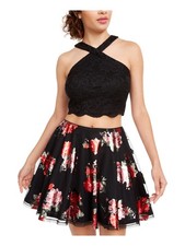 CITY STUDIO Womens Fit + Flare Short Dress Black Sleeveless Party Juniors 1