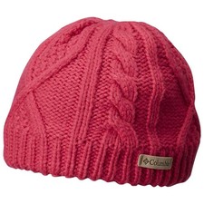 New Columbia Youth Pink Cable Knit Beanie Hat Fleece Lined S/M NWT