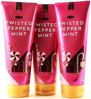 QTY 3 - Bath & Body Works TWISTED PEPPERMINT Body Cream Lotion Moisturizer 8oz