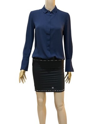 MANGO WOMEN'S BUTTON NAVY SHIRT W/PRETTY FLARED CUFFS XS NWOT  