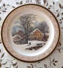 NIB LENOX CURRIER AND IVES WINTER IN THE COUNTRY  10 3/4" GOLD RIMMED PLATE 2021