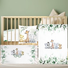 Baby Safari Animals Crib Bedding Set 3 Pcs Crib Set Baby Blanket, Fitted Shee...
