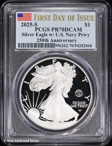 2025-S  $1 Proof American Silver Eagle w/ US Navy Privy PCGS PR 70 DCAM | FDOI