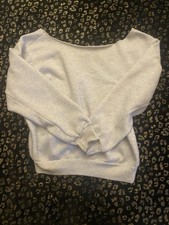Gray off shoulder Long Sleeve Pullover Sweatshirt XS Women's Casual Knit Solid