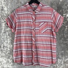 Top Woolrich taglia XXL a righe casual con bottoni rosa manica corta collo con tasca