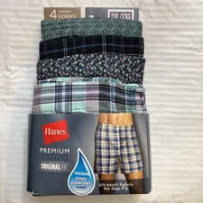 Hanes Premium 4 Pair Mens 2xl Original Fit Boxer Shorts Tagless Cotton/poly XXL