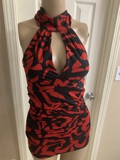 Bisou Bisou Size Small S Red Black Geometric Tie Halter Dress Formal Top