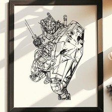 Hand Drawn (Not a Print) Gundam RX-78 Framed Pen & Ink Art Drawing