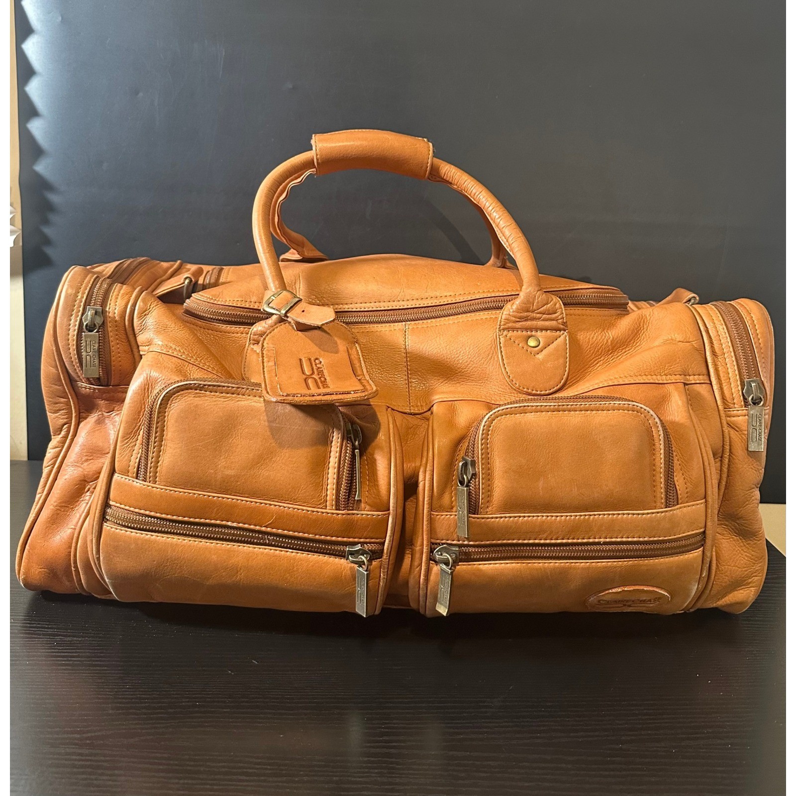 Claire Chase Leather Duffel Bag Saddle Tan Weekender Travel 