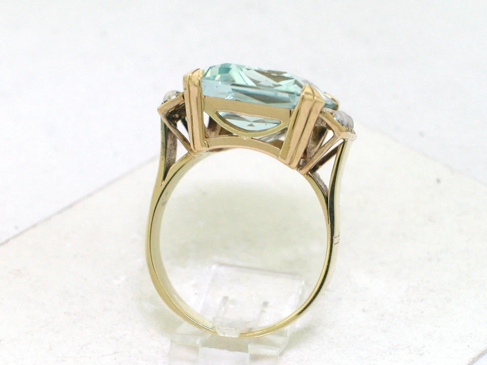 Vintage Aquamarin Ring 585 Gelbgold 14Kt Handarbeit Aquamarin 14,83ct 8 Perlen - Bild 3 von 4