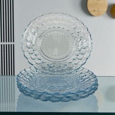 Anchor Hocking Blue Bubble 6.75? Glass Luncheon Plates Vintage Set of 4