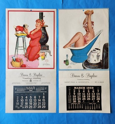 2  Duane Bryers ''Hilda'' Pin-up style calendars (16x33) Vintage Original (Lot A)