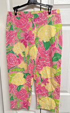 Size 12P Lilly Pulitzer capris pink green yellow 88189 flowers butterflies