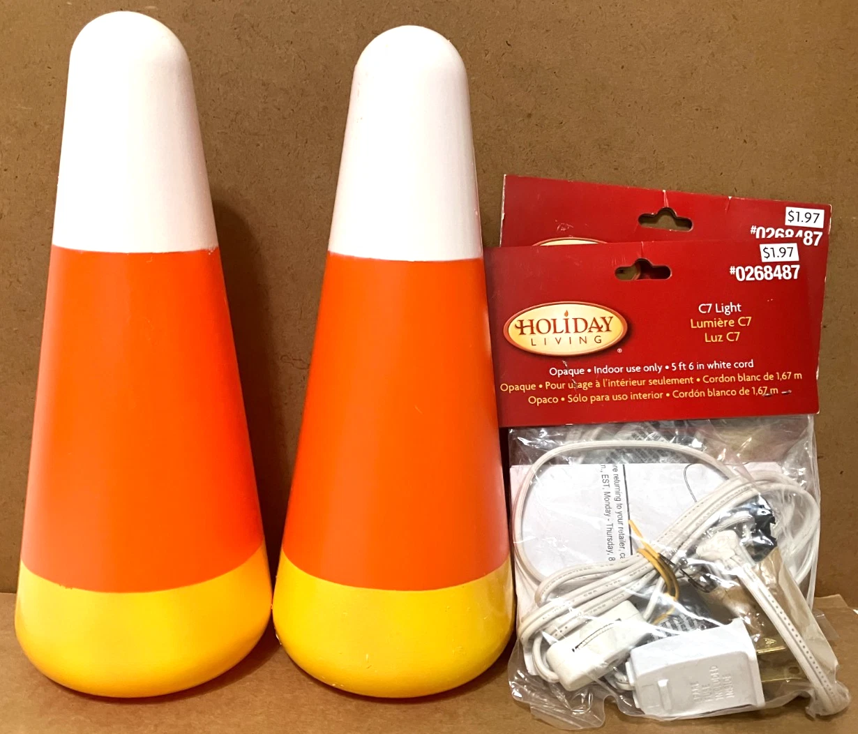 2 New 8 5/8" TALL CANDY CORN HALLOWEEN THANKSGIVING BLOW MOLD LIGHT UP DECOR